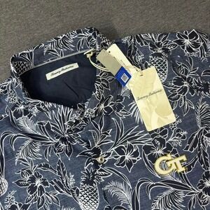 Tommy Bahama Mens Shirt Pineapple Floral Print Short Sleeve Button Down GT Logo
